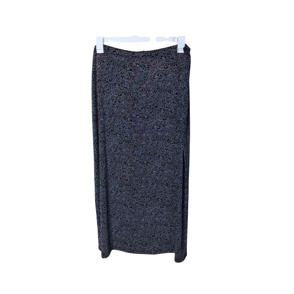 Fashion Bug Vintage Black Silver Paisley Maxi Skirt Elastic Waist Size 1X 90s